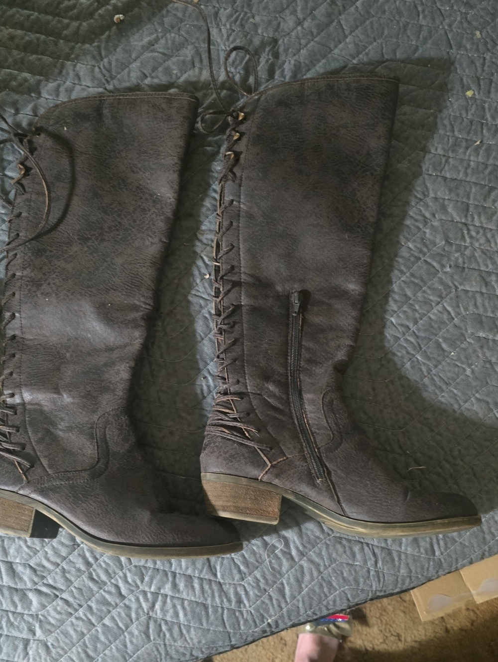 Kensie Over-the-Knee Lace-Up Side-Zip Boots in Dark Brown